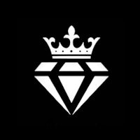 a diamond logo on a black background